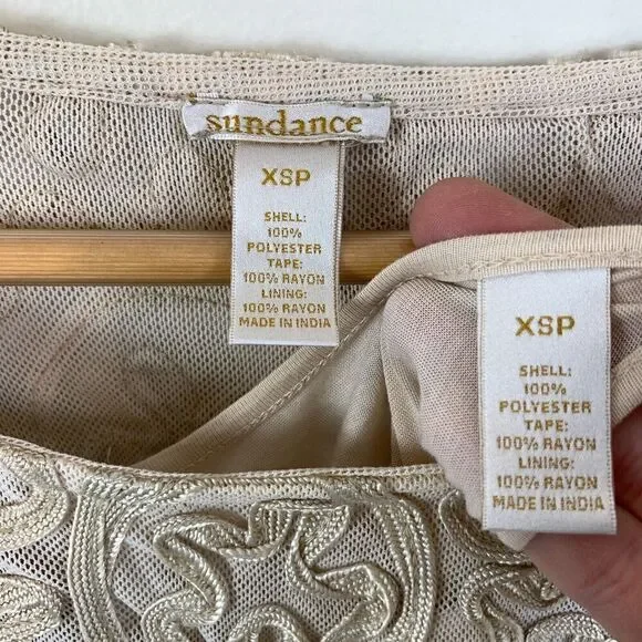 Sundance Soutache Dress Tan Cream Size XS Petite Lace Ribbon Wedding Guest Party - Picture 6 of 16